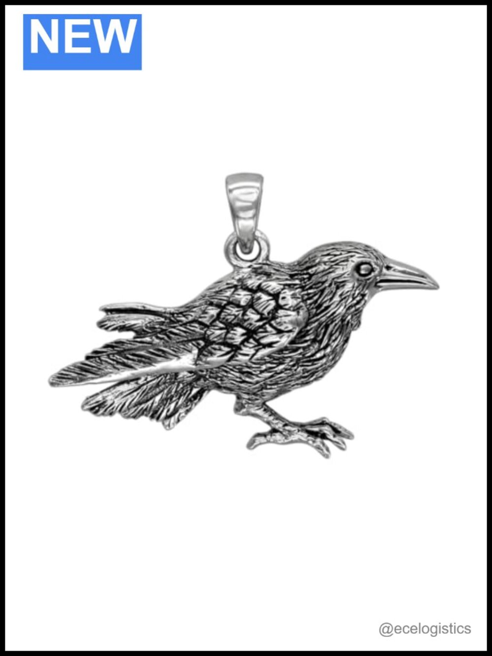 Sterling Silver Raven Crow Pendant Charm 1.25 Inch Gothic Symbolic Jewelry